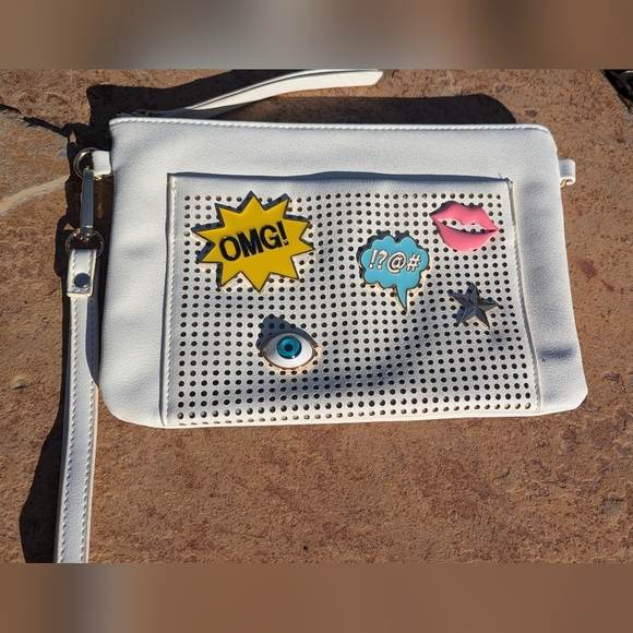 Source Unknown Handbags - Source Unknown White Wristlet Clutch with Colorful Pop-Art Charms